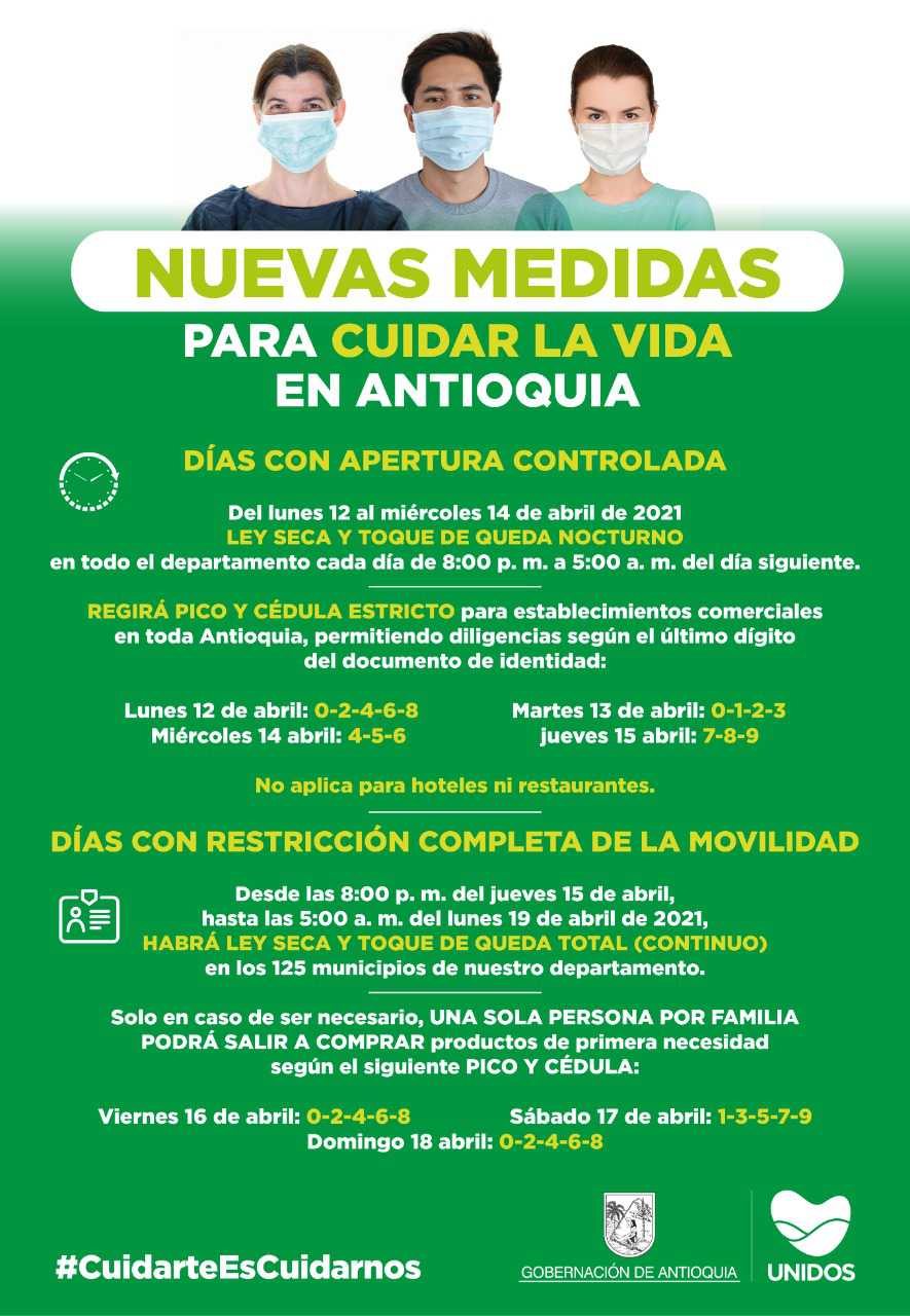 Antioquia continuará con el modelo de acordeón 4/3 durante esta semana en todo el departamento para contrarrestar el Covid 19 2 Medidas para cuidar la vida en Antioquia