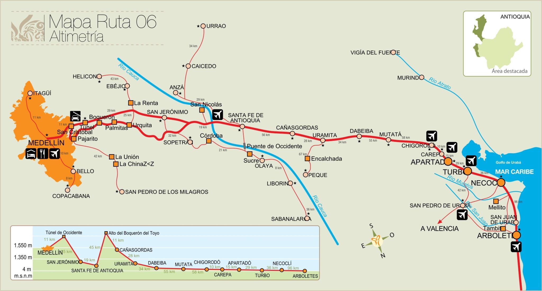 La ruta al mar de Antioquia, alegrías, riquezas y placeres 2 Mapa Ruta Turística al mar de Antioquia, alegrías, riqueza