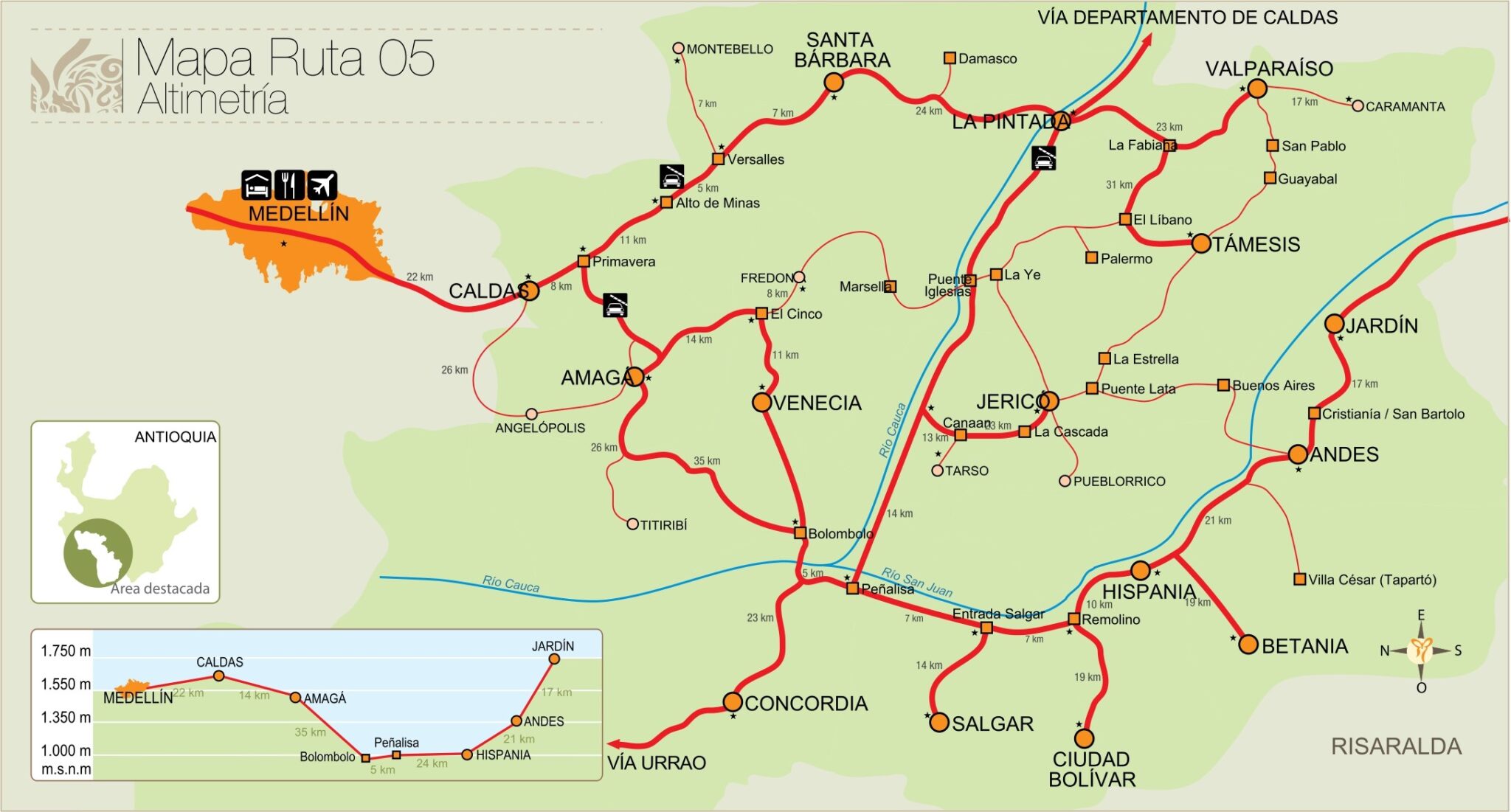 La ruta de la tradición de café, carbón y la arriería 2 Mapa de la ruta turística de la tradición de café, carbón y la arriería