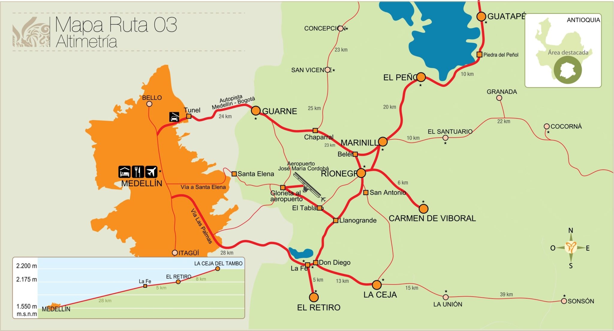 Mapa de la ruta verde Antioquia