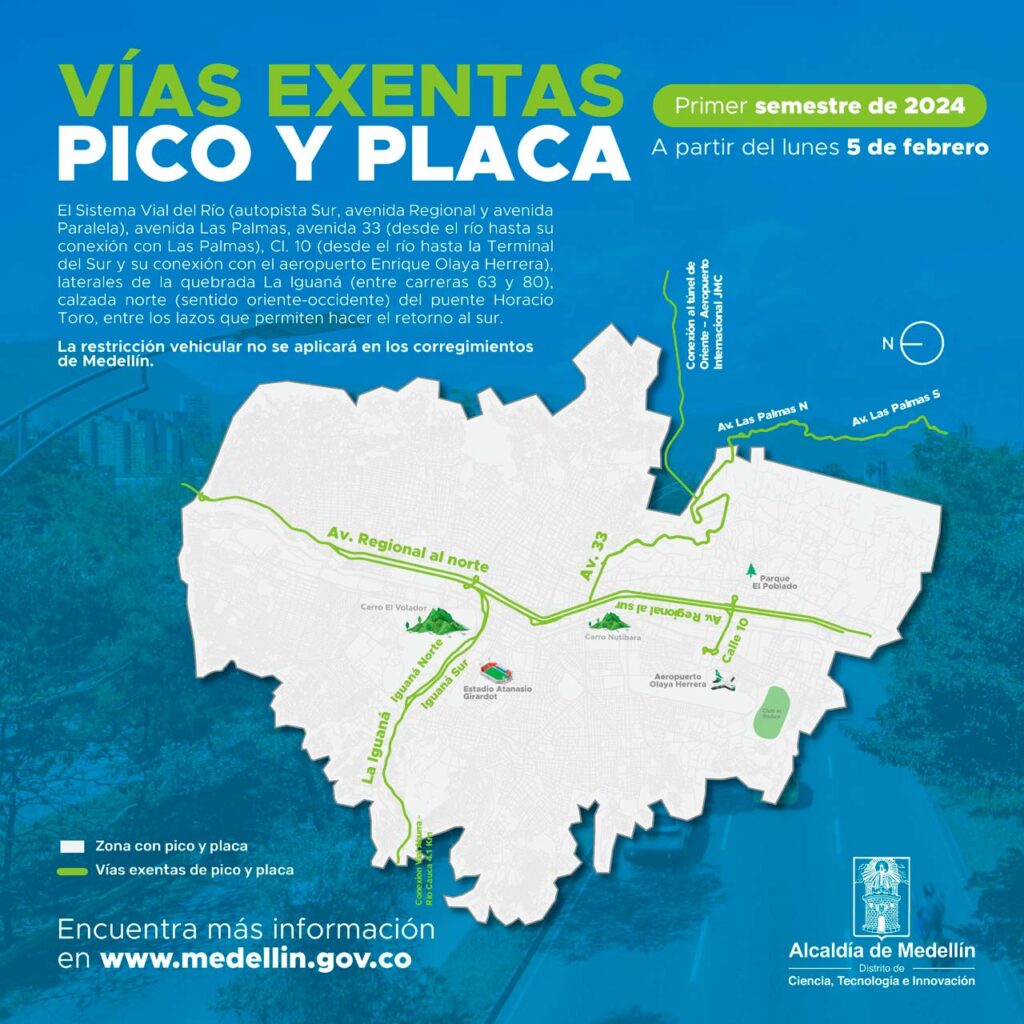 Pico y Placa Medellín primer semestre 2024 3 Vias Excentas Pico y Placa 2024 1 1024x1024 1