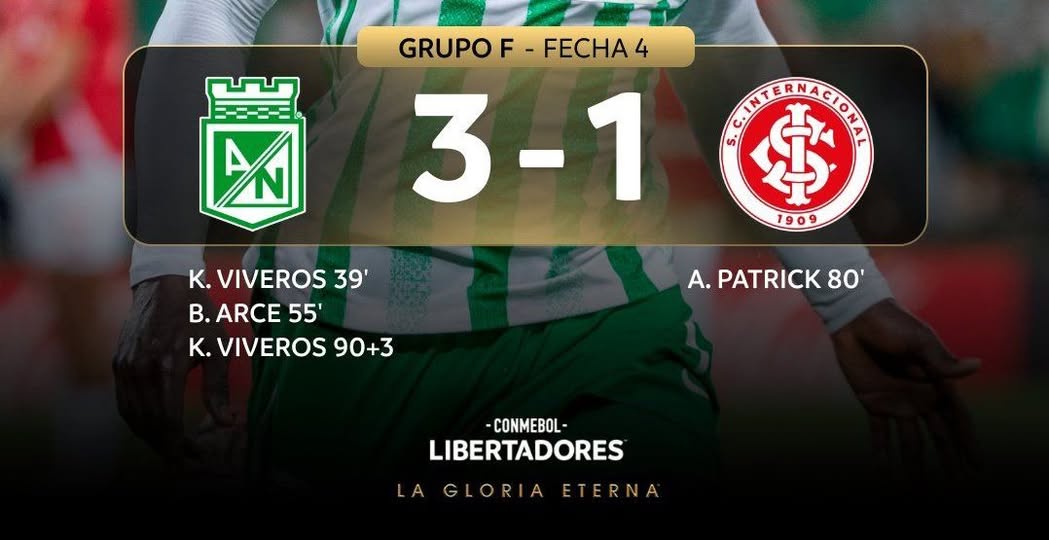 Atletico Nacional vence 3 1 a Internacional de Porto Alegre y se mete de lleno en la pelea por los octavos