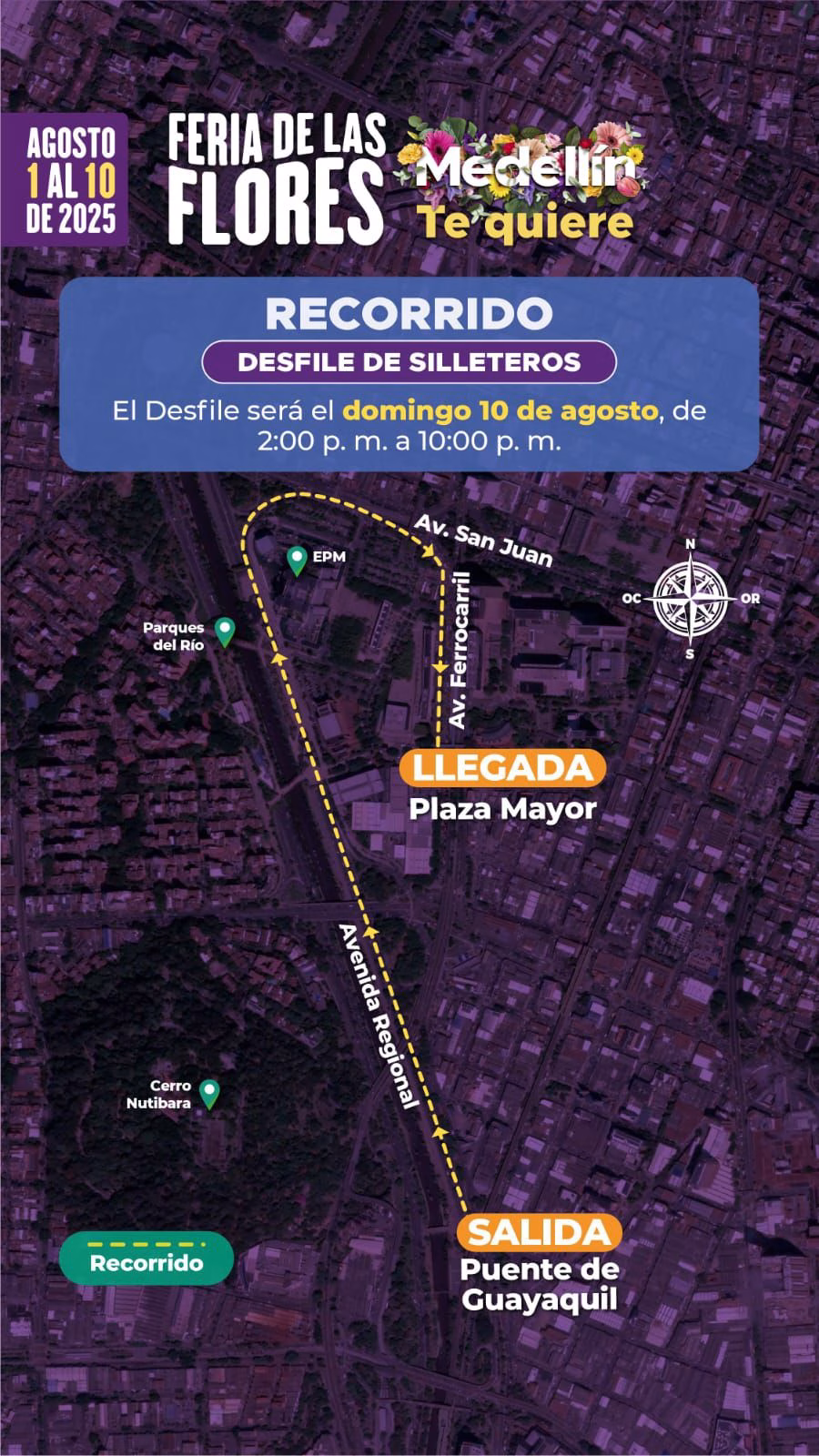 El recorrido oficial del Desfile de Silleteros 2025