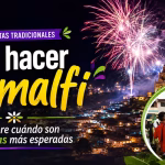 Fiestas tradicionales de Amalfi Antioquia con fuegos artificiales y celebración popular